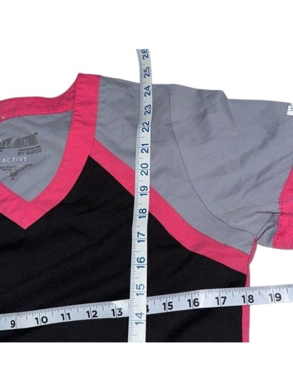 Greys Anatomy By Barco Active Scrub Top S Black Pink Gray V-Neck Front Pockets - Picture 8 of 8